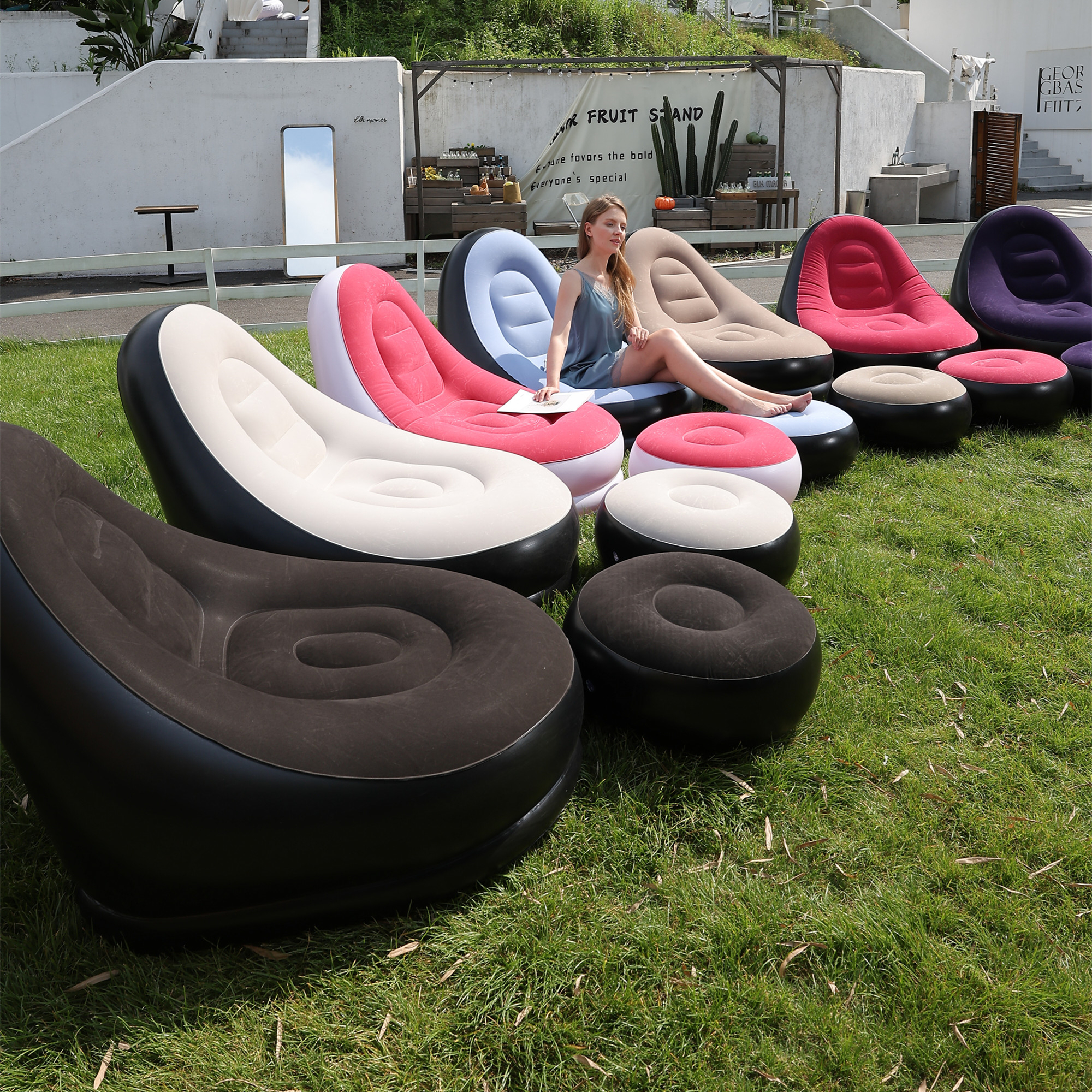 Outdoor Furniture Lounge Chair - Lazy Couch Sofas Inflatable Chair Foldable