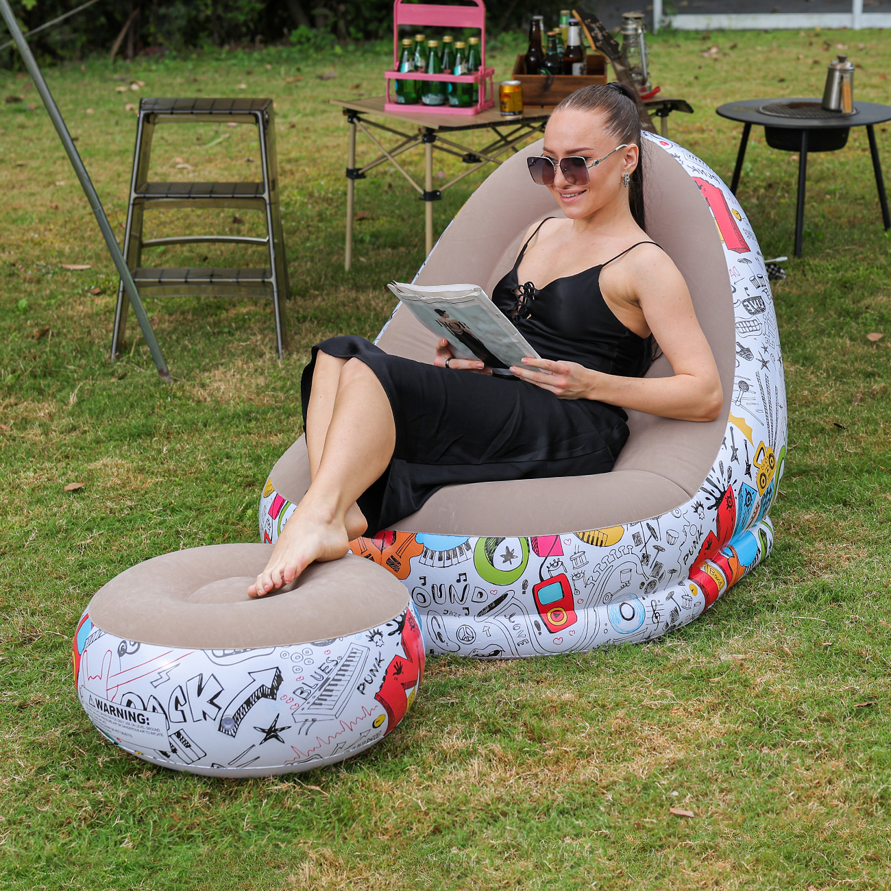 Outdoor Furniture Lowes - 1PC Inflatable Lounger Chair with Ottoman,
