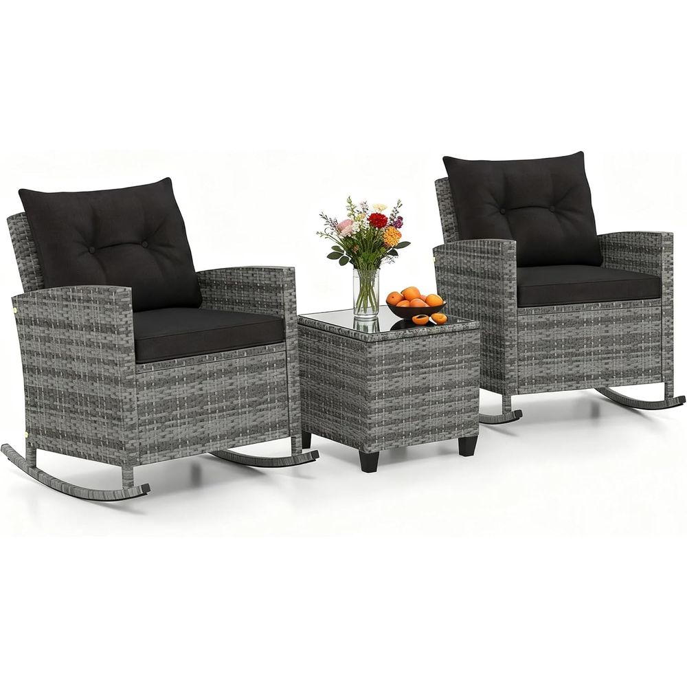 Outdoor Furniture Rocking Chair - Rattan Wicker Rocking Chair Set with