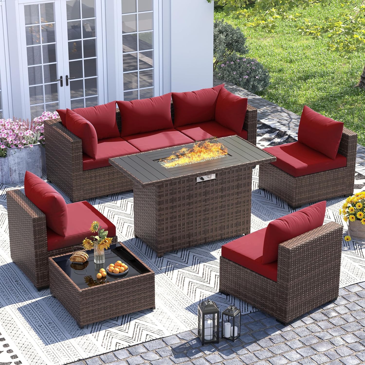 8pc All-Weather Wicker Section - Outdoor Furniture And Fire Pit recensie en prijs