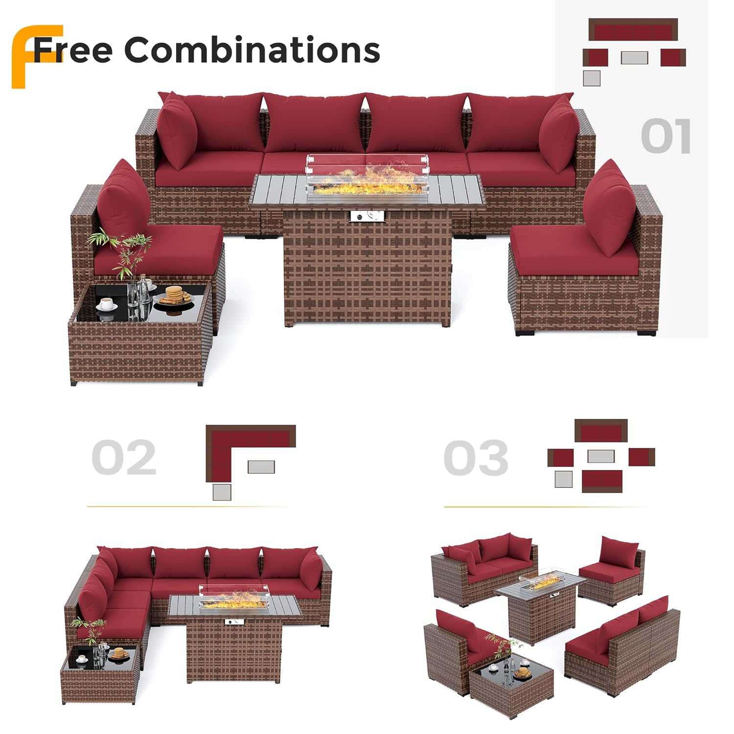 8pc All-Weather Wicker Section - Outdoor Furniture And Fire Pit recensie en prijs