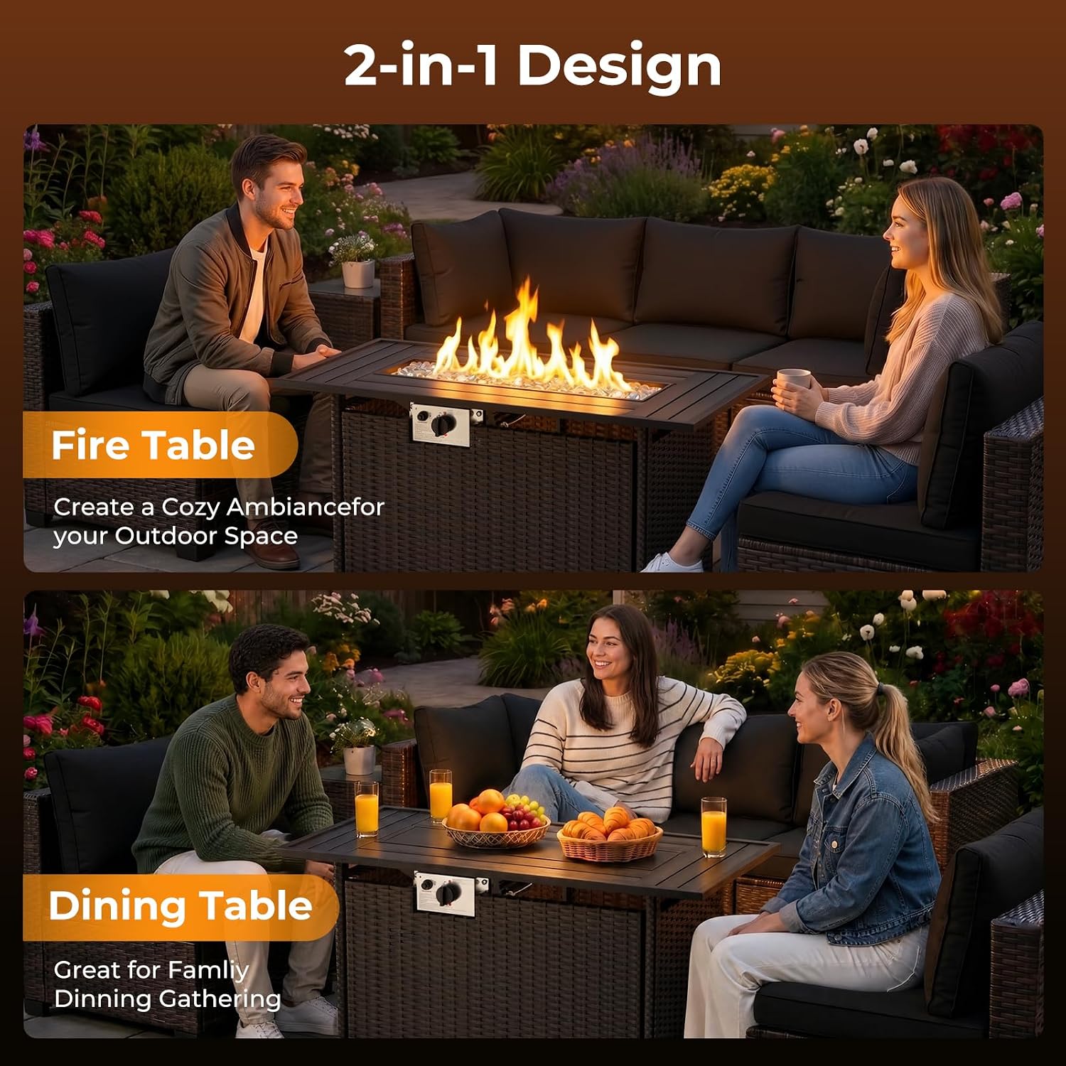 8-Piece Wicker Patio Conversat - Outdoor Furniture And Fire Pit recensie en prijs