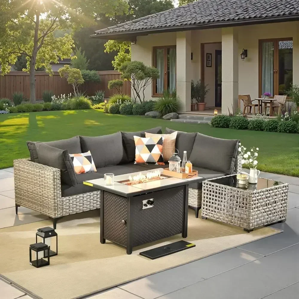 6-Piece Outdoor Wicker Patio F - Outdoor Furniture And Fire Pit recensie en prijs