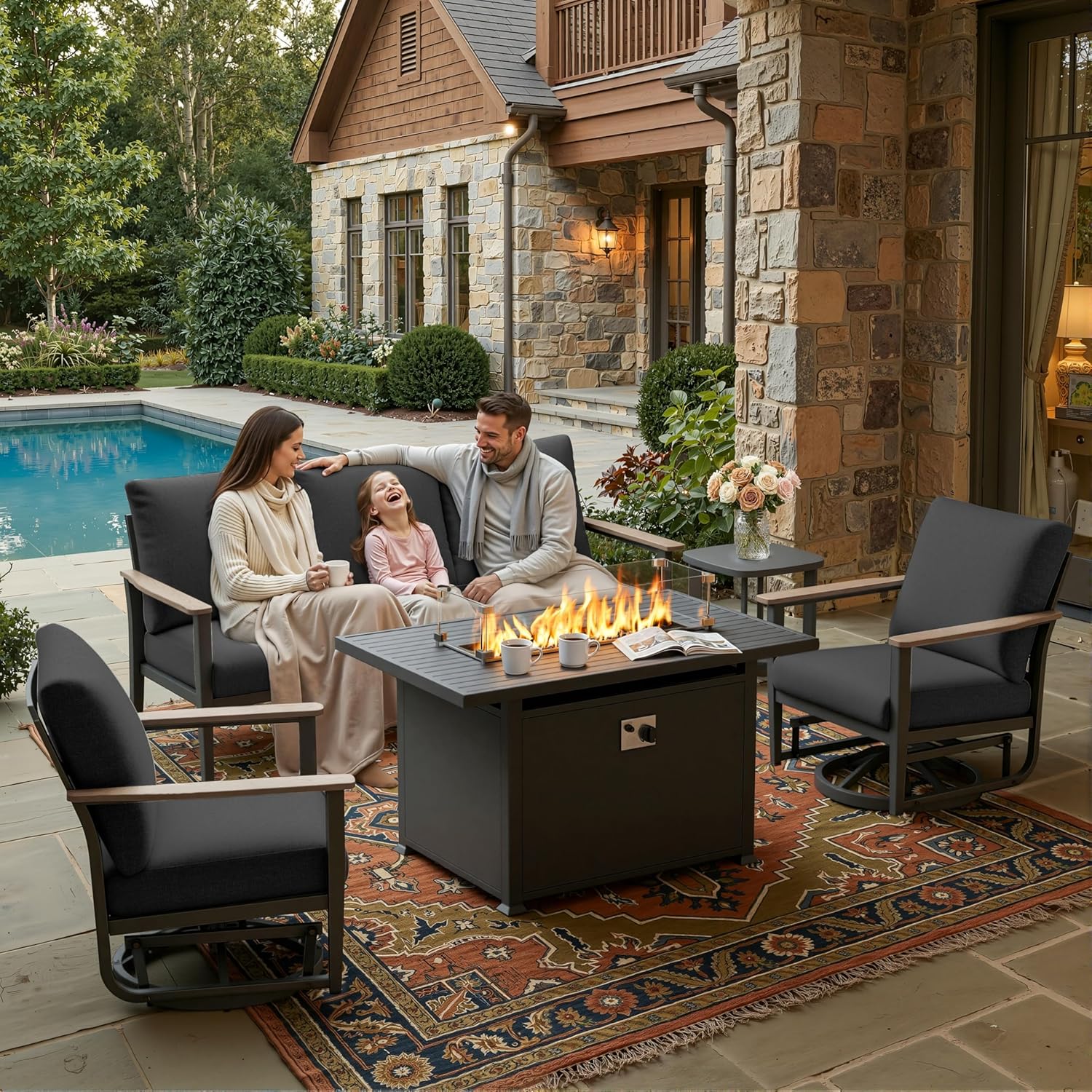 5pc Aluminum Patio Set Swivel  - Outdoor Furniture And Fire Pit recensie en prijs