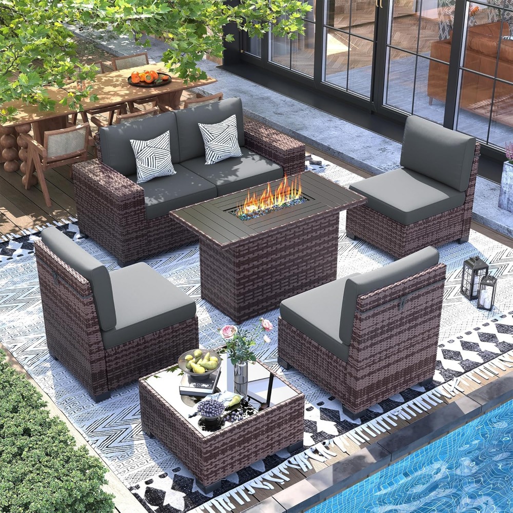 Sectional Sofa Set with Fire P - Outdoor Furniture And Fire Pit recensie en prijs