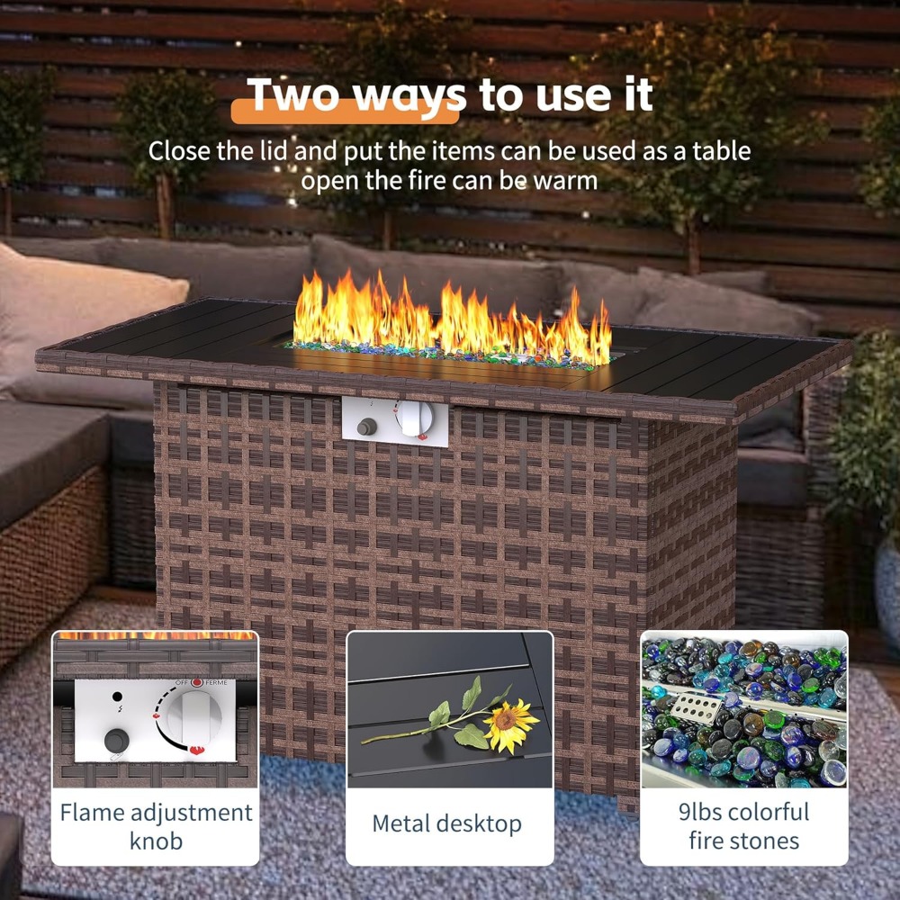 Sectional Sofa Set with Fire P - Outdoor Furniture And Fire Pit recensie en prijs